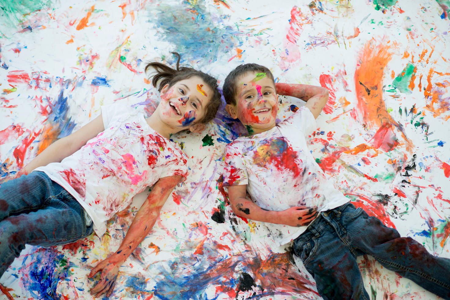 Messy Children After Finger Painting