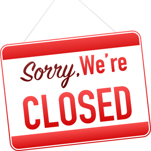 Sorry we re closed hanging sign on white background. Sign fo