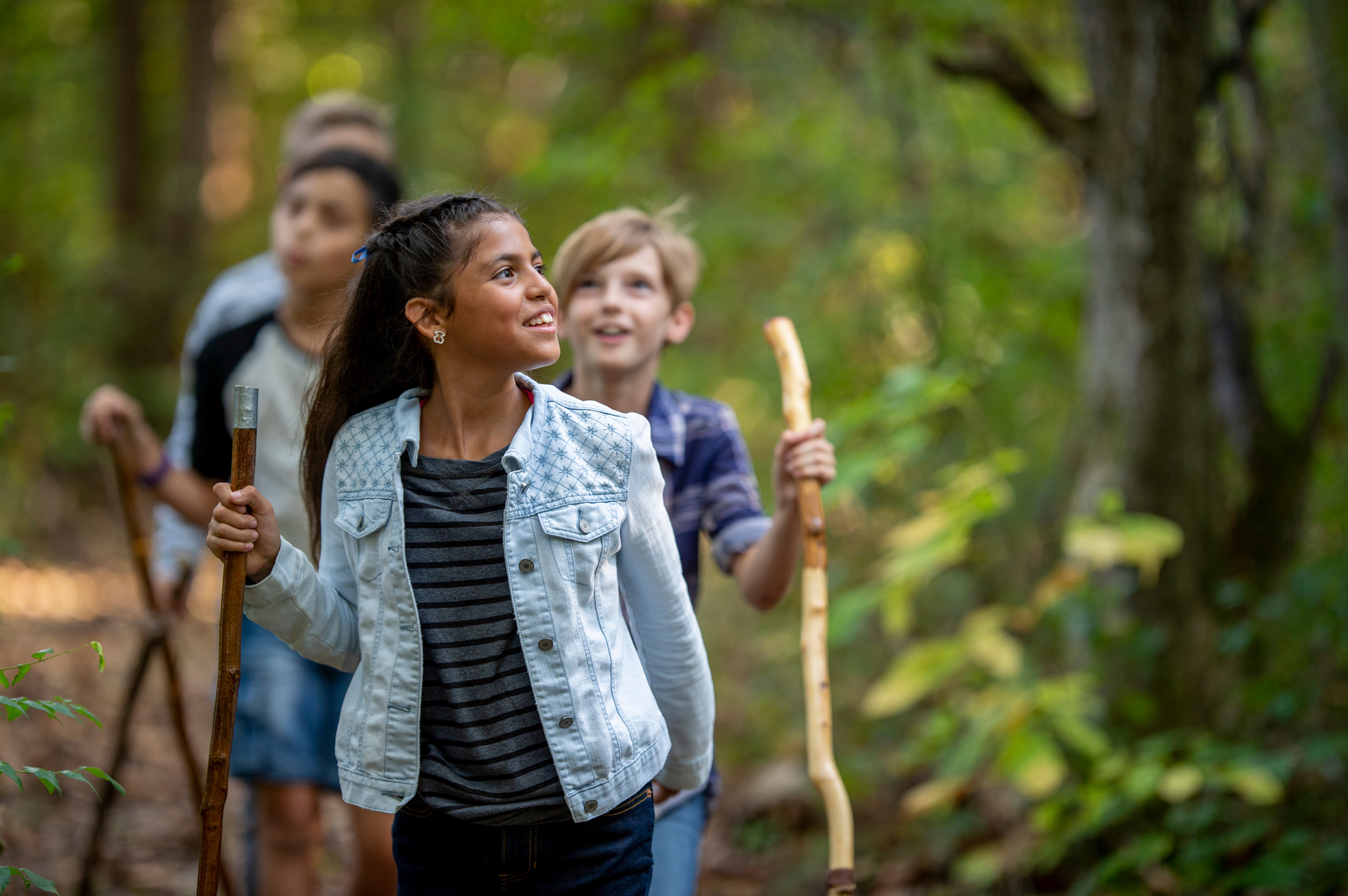 Elementary school kids hiking